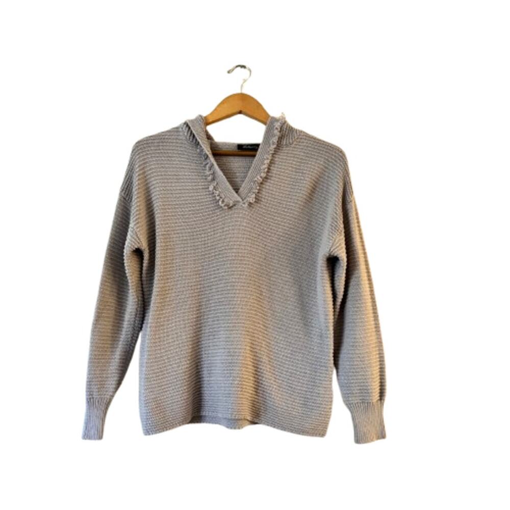 Lillusory Women's Hoodie Sweater Size S Gray Knit Long Sleeve Fringe Pullover
